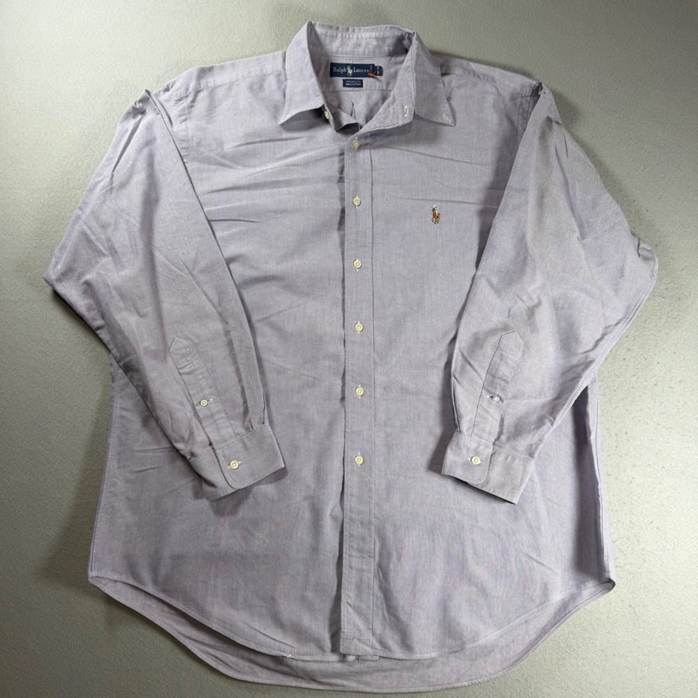 Y2k Ralph Lauren Yarmouth Mens 16.5 34 Purple Cotton Oxford  XXL